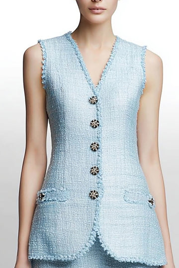 A Line Midi 2-Piece Sky Blue Work Dress with Ruffles